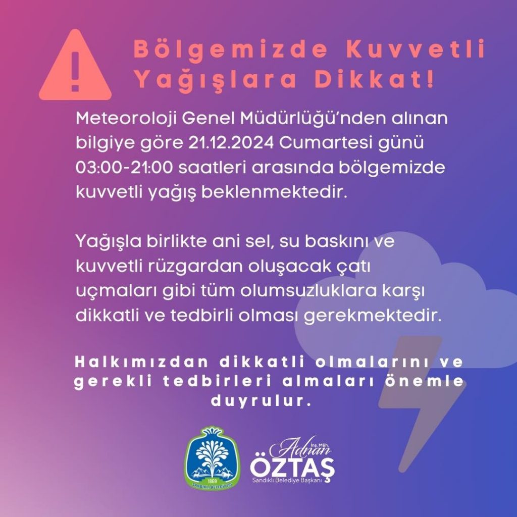 Bölgemizde Kuvvetli Yağışlara Dikkat!