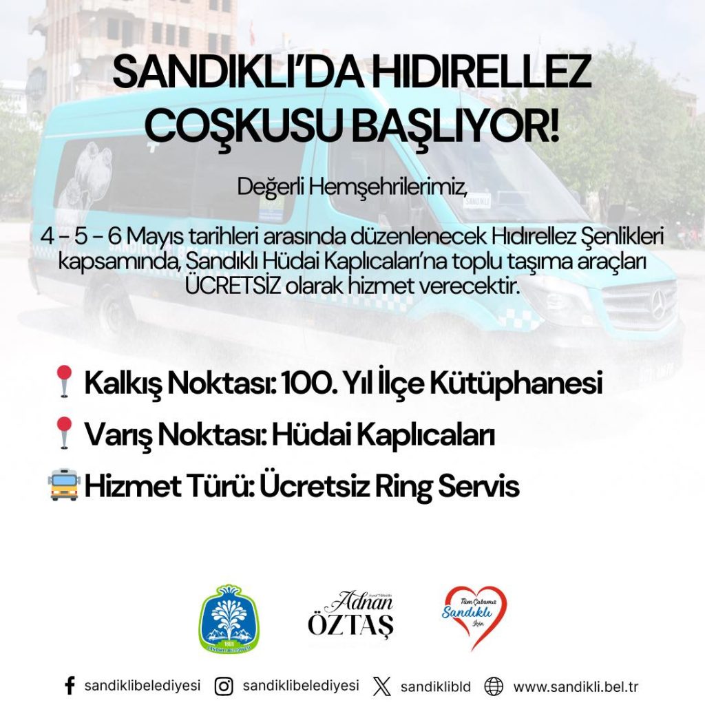 HIDIRELLEZ ŞENLİKLERİ BOYUNCA ÜCRETSİZ ULAŞIM!